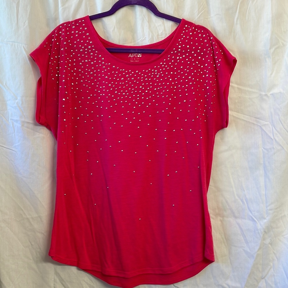 Pink Apt. 9 t-shirt with sparkles, women’s size L.